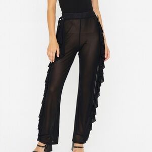 Pant's wide leg side ruffle semi sheer black dance costume COS Play dress up MD